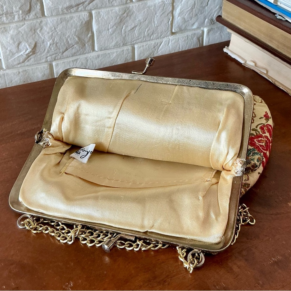 Vintage 50s 60s La Regale Floral Tapestry Brocade Fabric Bag + Gold Chain Strap - Picture 16 of 17